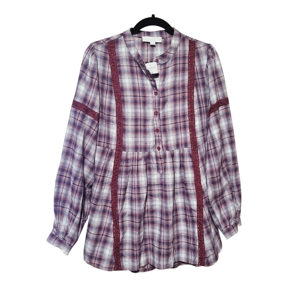 Suzanne Betro Womens Weekend Plaid Shirt Size L New Swing- Longer- Popover